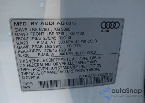 2015 Audi Q7 3.0T Premium из США, поврежденный, VIN WA1LGAFE5FD020354
